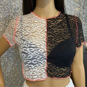 ‼️CLEARANCE Item‼️| Sheer Leopard Print Crop Top W/ Pink Lining